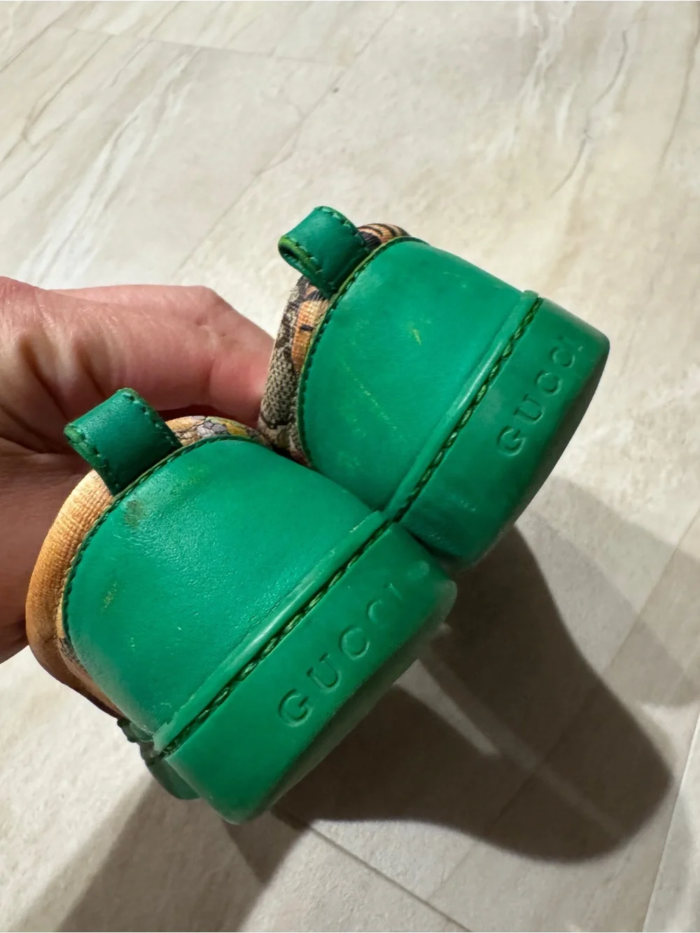 GUCCI GG Kids Slip-On Shoes loafers Leopard & Floral green guccissima boys as is